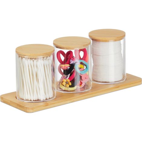 Juego de almacenamiento para baño con tapas y bandeja de bambú