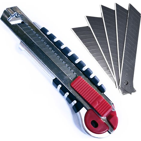 Cutter en métal à lame sécable 18mm avec molette de blockage + 5