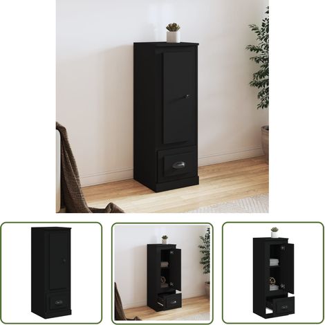 The Living Store Buffet haut noir 36x35,5x103,5 cm bois d'ingénierie - Buffet Design - Meuble Rangement - Armoire Moderne - Mobilier Salon - Commode Noire (1/5)