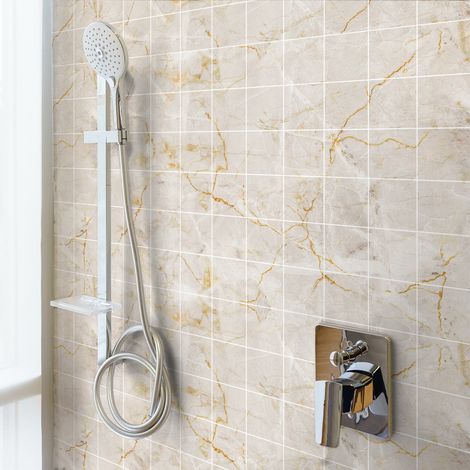 Sticker Mural Carrelage adhésif Cuisine Salle de Bain - 60 STICKERS CARRELAGES MARBRE BEIGE DE MEDELLINE - 60stickers10x10cm (1/4)