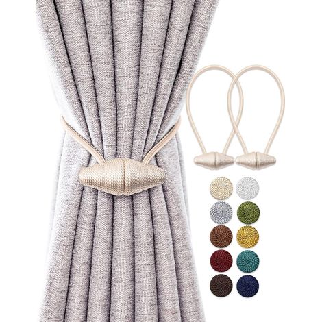 Embrasses de Rideau Magnétiques avec Aimant Plus Grand de Mise à Niveau, Paquet de 2 Retenues de Draperie de 48 cm pour Rideau Intérieur et Extérieur - Beige