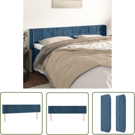 The Living Store Tête de lit avec oreilles Bleu foncé 203x16x78/88 cm Velours - Tête De Lit - Literie - Meuble De Chambre - Décoration Chambre - Velours (1/5)