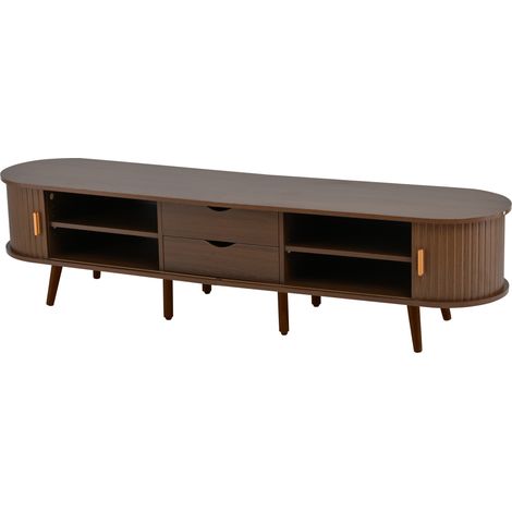 Mueble TV MODENUIT 175x40x42 cm en MDF efecto nogal con 2 cajones y 2 puertas correderas (1/5)