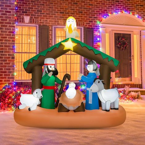Costway – Décoration gonflable de Noël 180 cm – Crèche avec 7 lumières LED – Taffetas polyester imperméable – Pour intérieur/extérieur (1/5)
