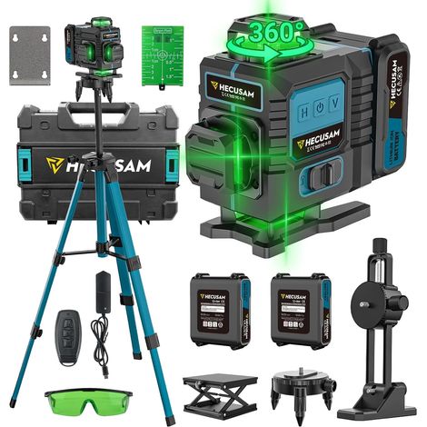 Niveau Laser Avec Trepied, Niveau Laser Chantier Autonivelant 4×360°, Laser à Lignes Continues Avec Fenêtre De Rotation à 360°, Batterie 2×4800 mAh, Indice IP54 Pour Bâtiment, Carrelage (1/5)