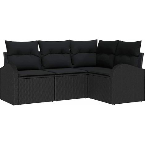 Garden Sofa Set with Cushion 4 pcs Black Poly Rattan vidaXL