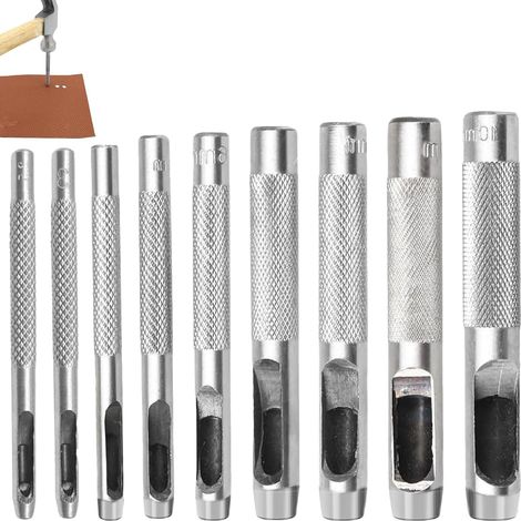 Set di 9 punzoni per fori per cinture in pelle, punteruolo per cuoio, set di strumenti per forare fori rotondi per cinturini di orologi, sigilli in gomma, tela, cartone, plastica (1/5)