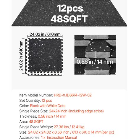 VEVOR Puzzle Exercise Mat, 12 PCS Fitness Equipment Mats, 610 x 610 x 14 mm, High-Density EVA Foam Mat Set, Interlocking Rubber Soft Tiles, Protective Floor Padding with White Dots for Home Gym Office (1/4)