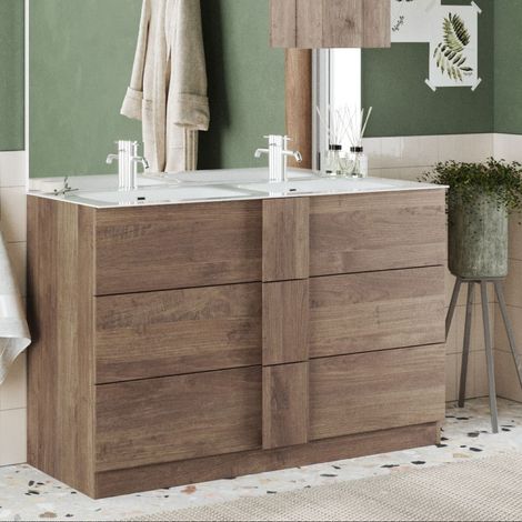 Meuble salle de bain moderne en bois avec vasque 120cm TERRA (1/4)