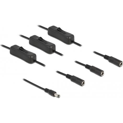 Delock Cable CC 5,5 x 2,1 mm macho a 3 x CC hembra con interruptor 1 m