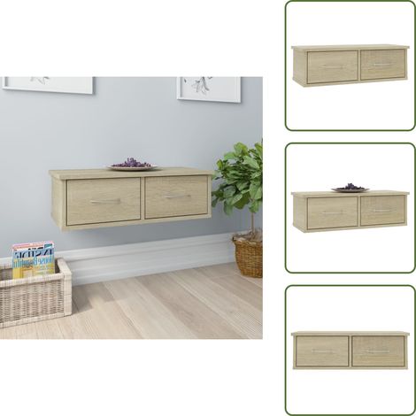Wand-Schubladenregal Sonoma-Eiche 60x26x18,5 cm Holzwerkstoff - Wandregal - Holzregal - Schubladenregal - Schlafzimmer Möbel - Wohnraum Einrichtung (1/5)