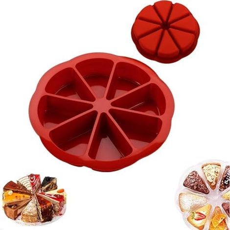 Molde de silicona para hornear: Molde triangular antiadherente y resistente al calor para 8 porciones. Molde versátil y reutilizable para pan, mousse, brownies, muffins y quiches (rosa).