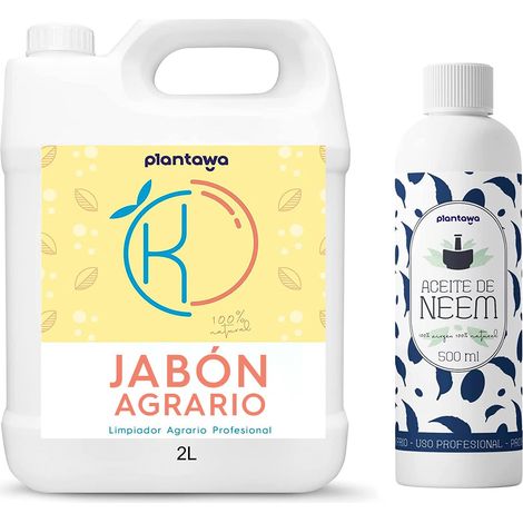 PLANTAWA Sapone Molle di Potassio 2L + Olio di Neem 500ml Formula Pura ed Altamente Concentrata Soluzione Naturale per Cura Domestica Versatile e multiuso per Interno ed Esterno