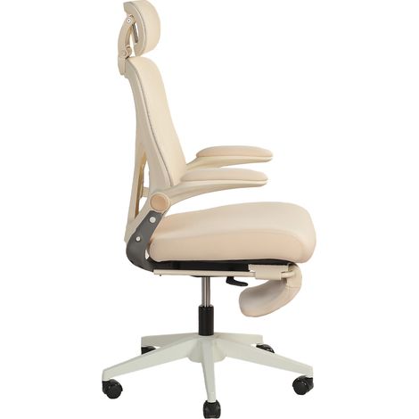 Silla de oficina ergonómica plegable con reposacabezas 3D, soporte lumbar y reposapiés, color crema (1/5)
