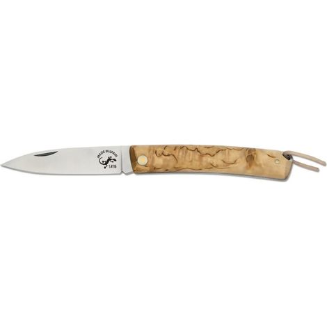 Messer Salamandra mit mango Maserbirke, Gesamtgröße 17 cm, Gewicht 60 Gramm, Klinge 7,5 cm mit 2,8 mm Stärke, 120121