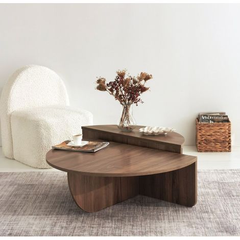 Hanah Home – Table basse gigogne en mélamine noyer 90x60x30 cm – Design scandinave – Panneaux 100% mélaminés – Facile à monter et à nettoyer
