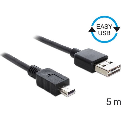 Delock cable easy-usb 2.0-a male  usb 2.0 mini male 5 m