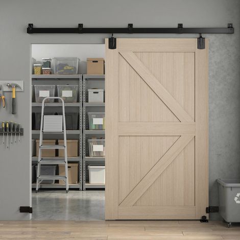 Kit di ferramenta per porte scorrevoli ad alta resistenza, 244 cm, colore nero, per porte singole.