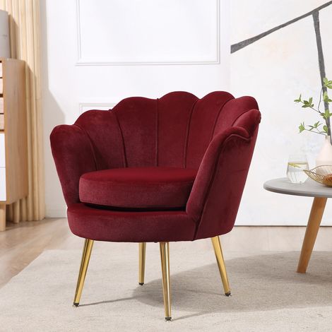Schalensessel, Vintage-Sessel, Schlaf- und Wohnzimmersessel, elegantes Design, mit hoher Rückenlehne, 76 x 67 x 74 cm, Dunkelrot
