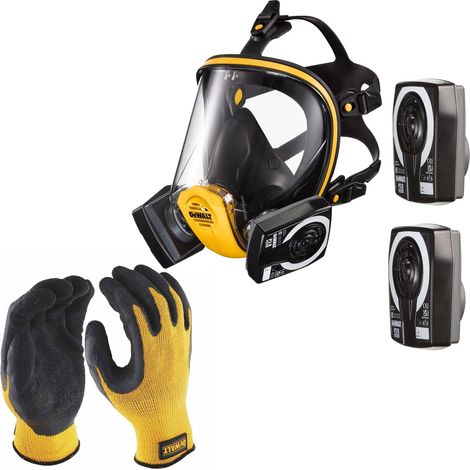 Dewalt P3 Filter Full Face Dust Mask Respirator Med + Gloves + Extra P3 Filters (1/5)