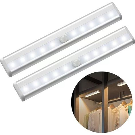 BEBUSINGOTO Luz LED con sensor de movimiento para interiores, batería, paquete de 4, luz inalámbrica para armario, vestidor, tira de iluminación LED para escaleras, armarios, debajo de muebles de coc (1/5)