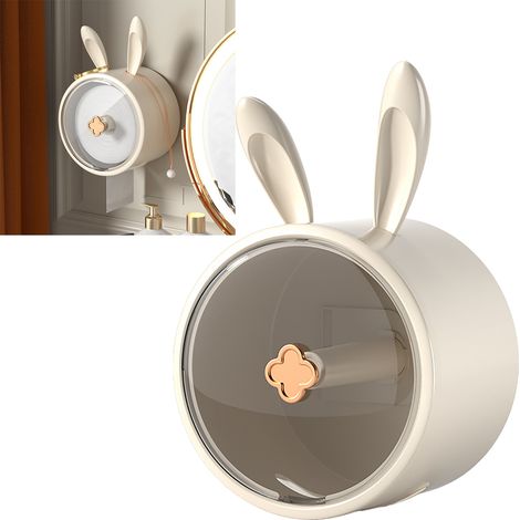 Distributeur de papier toilette, boîte en rouleau, couvercle transparent blanc, motif lapin, grande capacité, accès facile, porte-papier toilette pour salle de bain (1/5)