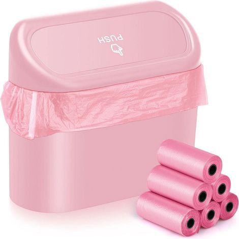 Auto Mülleimer mit Deckel und 100 Müllsäcken, wasserdicht, geruchlos, rosa (1/5)