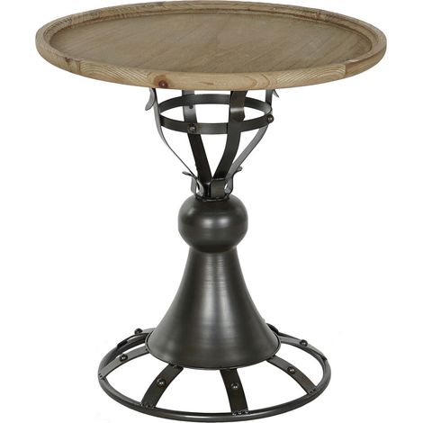 Table d'appoint en bois de sapin coloris naturel et métal coloris noir - diamètre 60 x Hauteur 63,50 cm (1/5)