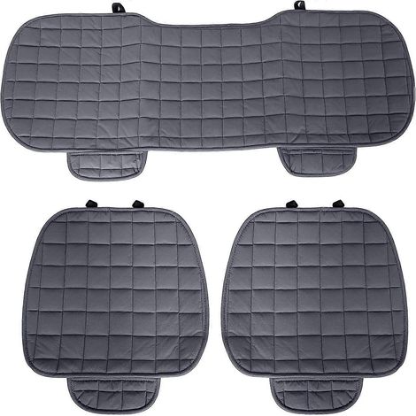 Housse de siège auto universelle 3 pièces, 2 protections pour sièges avant et 1 pour sièges arrière, grise, protection et confort des coussins intérieurs. (1/4)