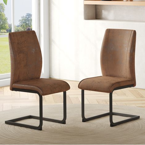 Set de 2 sillas de comedor modernas marrones y negras en tejido técnico y metal, respaldo ergonómico de 50 cm (1/5)