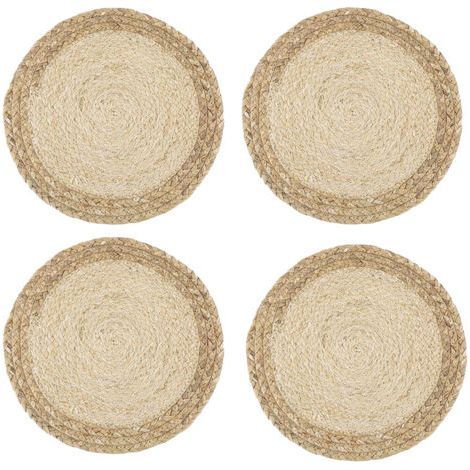 Lot de 4 sets de table tissés à la main en toile de jute de coton naturel et paille d'eau tissée, décoration en et style ferme, pour table à manger, cuisine (1/5)