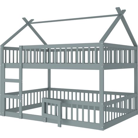 Kinder-Etagenbett 140 x 200 cm mit Treppe, Holzgestell, Grau HOMVRA (1/5)