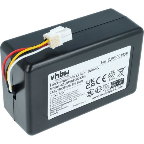 vhbw 1x batteria compatibile con Samsung Powerbot R7040, R7090, R7070, SR20J9259U, R7065, SU20J9259U aspirapolvere (6000mAh, 21,6V, Li-Ion)