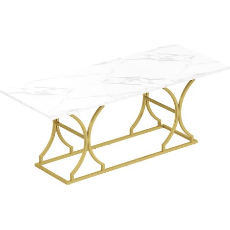 Esstisch 200x80 cm aus MDF in Marmoroptik, 8-10 Plätze, goldene Metallbeine (1/5)