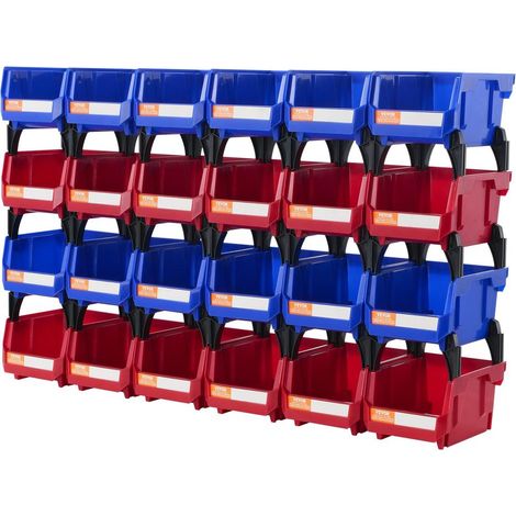 Lot de 24 Bacs à Bec Empilables Boîtes de Rangement Plastique PP 137x105x78 mm pour Atelier Étagère Bleu et Rouge (1/5)