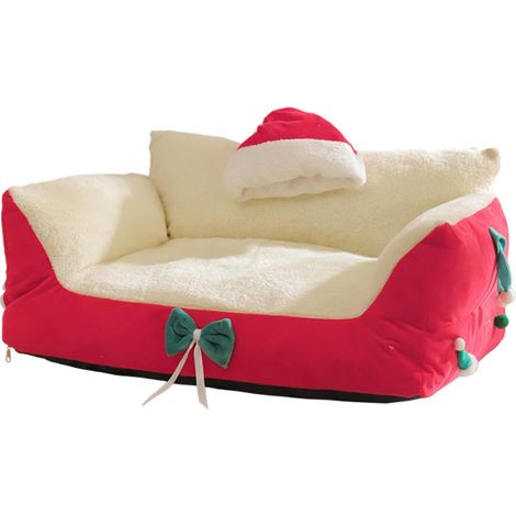 Chaise-salon à thème de Noël avec chapeau Santa, confortable chaise-salon pour chat lit, mobilier robuste et élégant (1/5)