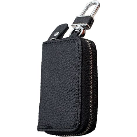 Porte-clés de voiture en cuir avec boîte à monnaie, crochet métallique et anneau porte-clés, pochette zippée pour clé de voiture sans contact. (1/5)
