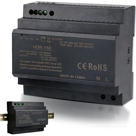 Alimentation sur rail DIN, HDR-150-12, 150 W, 12 V, 12,5 A, transformateur pour systèmes d'automatisation industrielle (1/5)