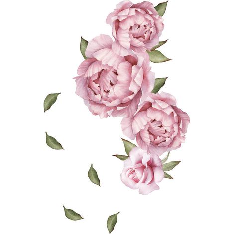 Adhesivo de pared de peonías, vinilo autoadhesivo, estampado floral de acuarela rosa, decoración de pared, para sala de estar, dormitorio infantil. (1/5)