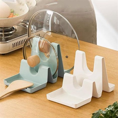 Set di 2 organizer per pentole e padelle，porta coperchi da cucina，supporto per piano di lavoro (Dimensioni: Blu，Bianco) (1/5)