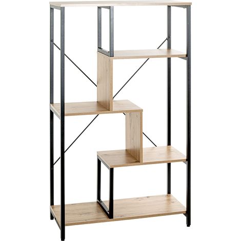 Étagère chêne Clair, Noir, MDF, Métal - Dim.: L 74 x H 132 x P 35 cm, Style: Moderne (1/5)