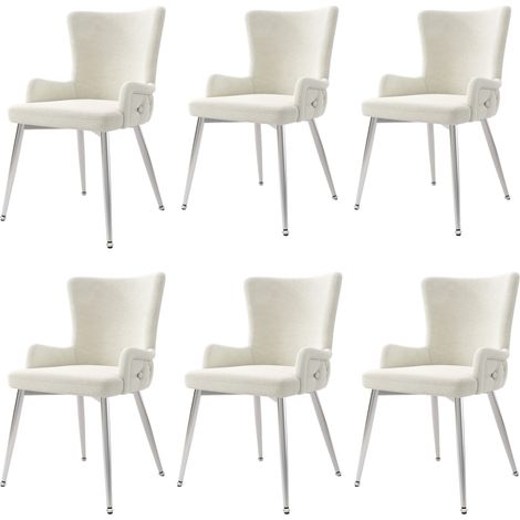 Set di 6 sedie da pranzo in velluto beige con gambe in metallo argentato MODENUIT (1/5)