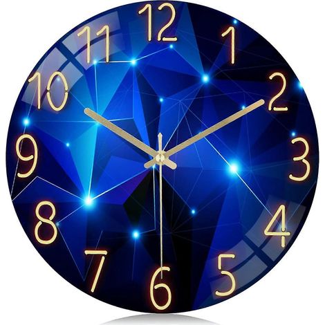 Horloge murale silencieuse en verre bleu, 30 cm, pour la décoration du salon, horloge de cuisine à piles pour la chambre, bureau à domicile (1/5)