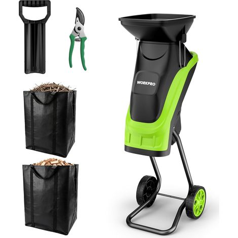 Electric Plant Grinder 2500W Fresh Branches Cutter 44mm, Dry Branches 30-35mm, SK5 Double Edge Blades, 2 Bags 45L, Hopper 7L, with Pruning Shears (1/5)