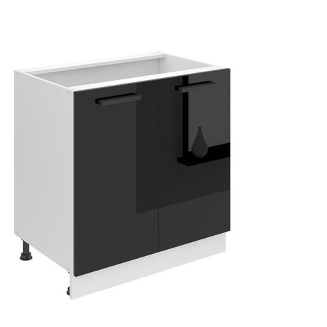 BELINI Meuble Cuisine Bas avec Plan de Travail SD I Meubles de Cuisine - Taille: 51,6 x 80 x 85 cm I Petit Meuble Cuisine - 2 Portes I Couleur : Noir très Brillant