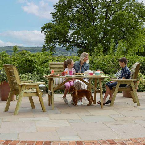 Zest Freya 4 Seater Wooden Dining Table & Chairs Bench Seat Set Garden Outdoor (1/5)