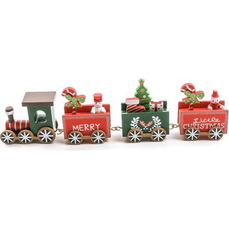 Trenino decorativo con 4 vagoni in legno decorazione natalizia -Modello 1