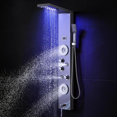 Pour Salle de Bain Détente Complète Tour de Douche Hydromassante Inox 6 Modes Cascade Jets Massants et Écran LED (1/5)