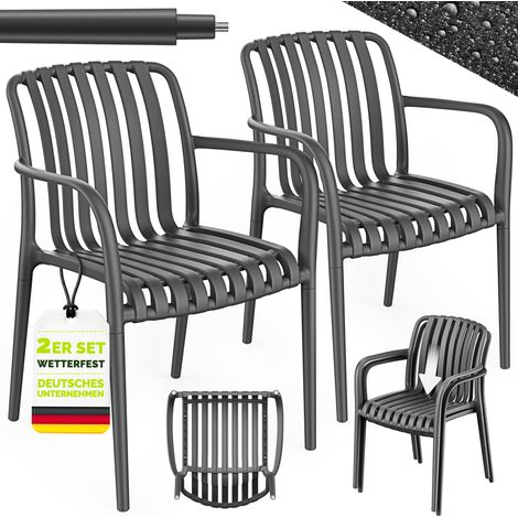 tillvex® Gartenstühle 2er Set Stapelbar Wetterfest mit Armlehne Outdoor Stühle bis 120kg belastbar Gartenstühle Outdoor Terrassenstuhl Gartenmöbel Balkon Garten Terrasse