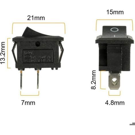 Mini interrupteur à bascule T85 KCD1-101 Interrupteur à bascule SPST 2 broches avec câblage Noir (10 pièces) (1/4)